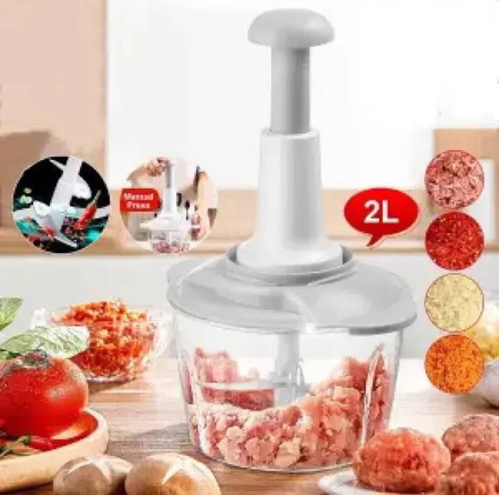 Heavy Duty Vegetable & Fruit Cutter | Multi Blade Food Processor (2L Large Manual Push Chopper)