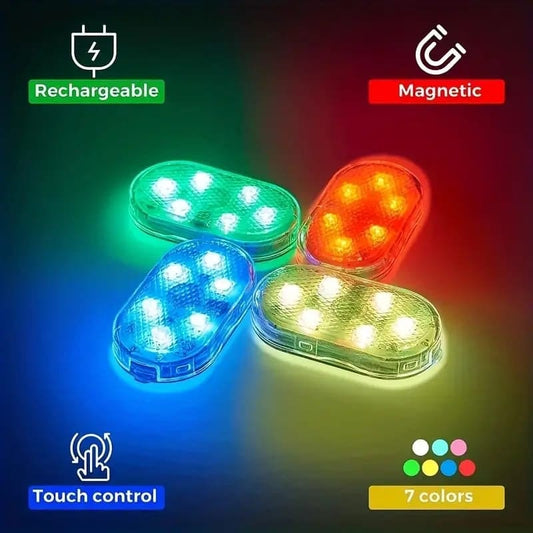 LED Car Interior Lighting, Finger Touch Sensor Reading Lamp, ,7 Colors LED Interior Car Lights, Wireless Magnetic Welcome Cars Lamp, Auto Roof Ceiling Reading Lamp, LED Car Styling Night Light Mini USB Charging Car Light