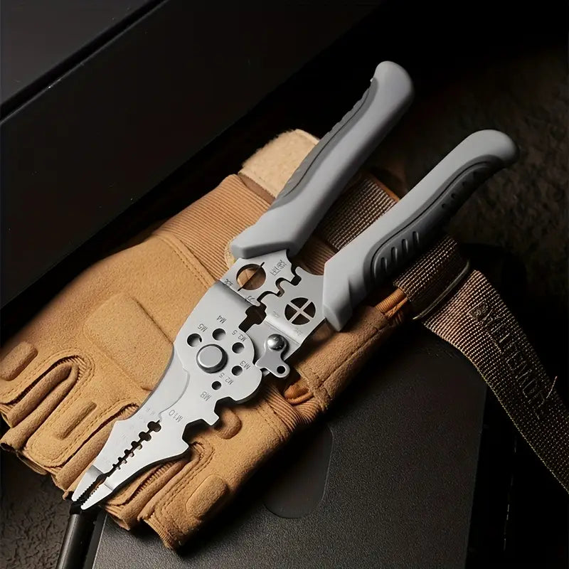 Multifunctional Wire Stripper Pliers - Stainless Steel Ergonomic Grip, No Assembly Required, Portable Cable Stripper & Crimper Tool for Electricians