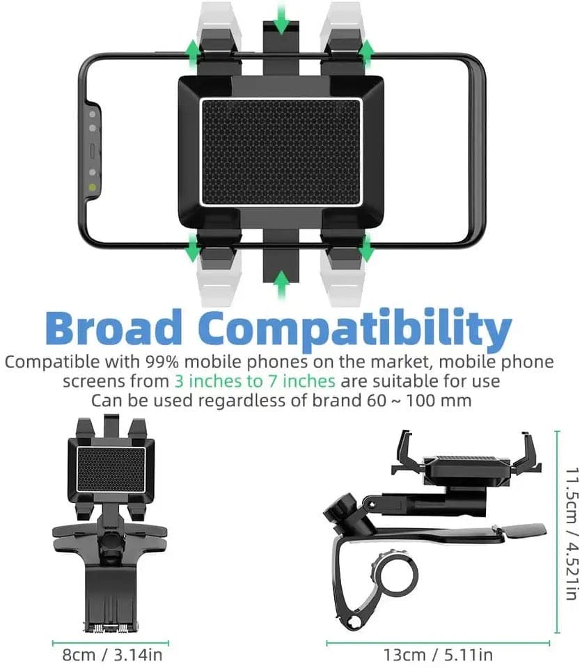 Dashboard Mobile Holder, Universal Phone Suction Bracket, 360 Adjustable Rotating Mount Holder, Multipurpose Cell Phone Stand, 360 Degree Rotating GPS Navigation Bracket, Car Dashboard Rear View Mirror with 360° Spring Clip