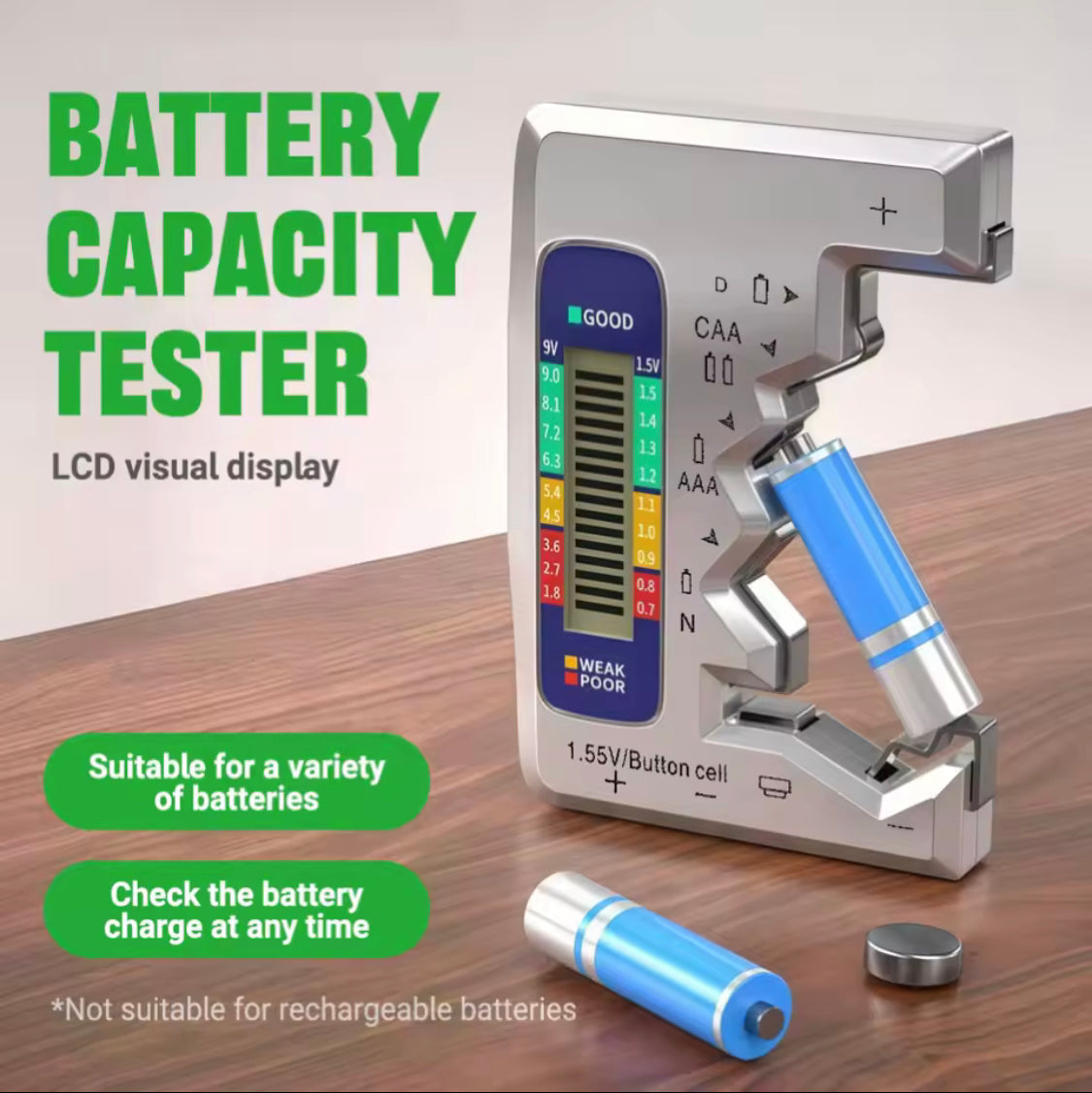 Portable Digital Battery Tester, Battery Capacity Check Detector, Portable Voltage Measurement Tool