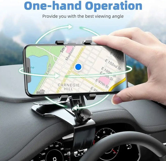 Dashboard Mobile Holder, Universal Phone Suction Bracket, 360 Adjustable Rotating Mount Holder, Multipurpose Cell Phone Stand, 360 Degree Rotating GPS Navigation Bracket, Car Dashboard Rear View Mirror with 360° Spring Clip