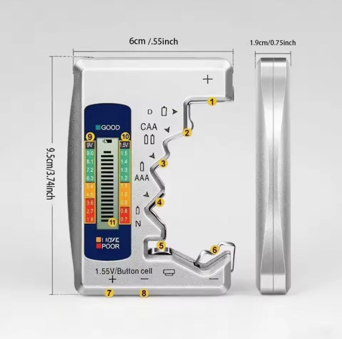Portable Digital Battery Tester, Battery Capacity Check Detector, Portable Voltage Measurement Tool