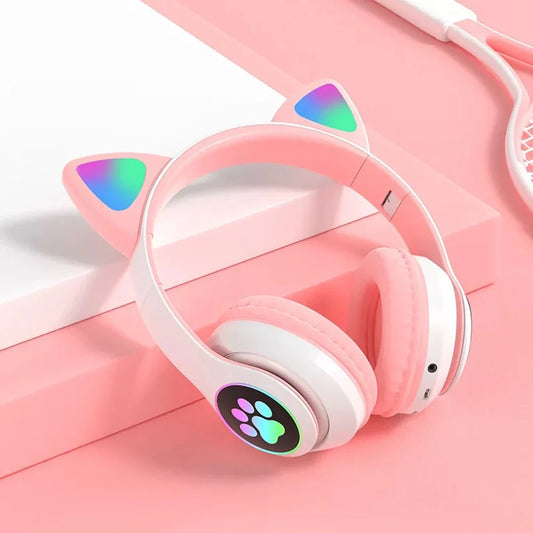 Cute Cat Ear Bluetooth Headphones with RGB LED Lights