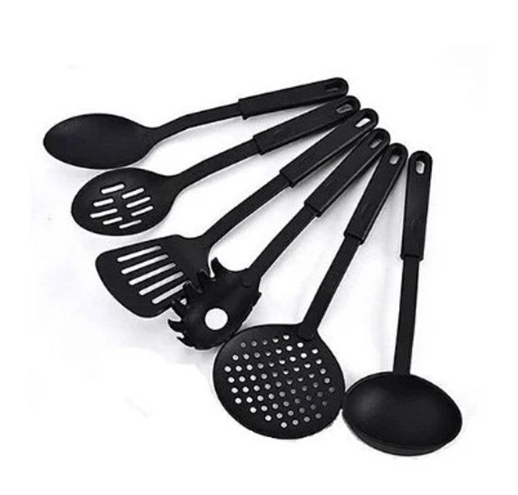 Non-Stick 6 Cooking Spoons/Utensils Set Black