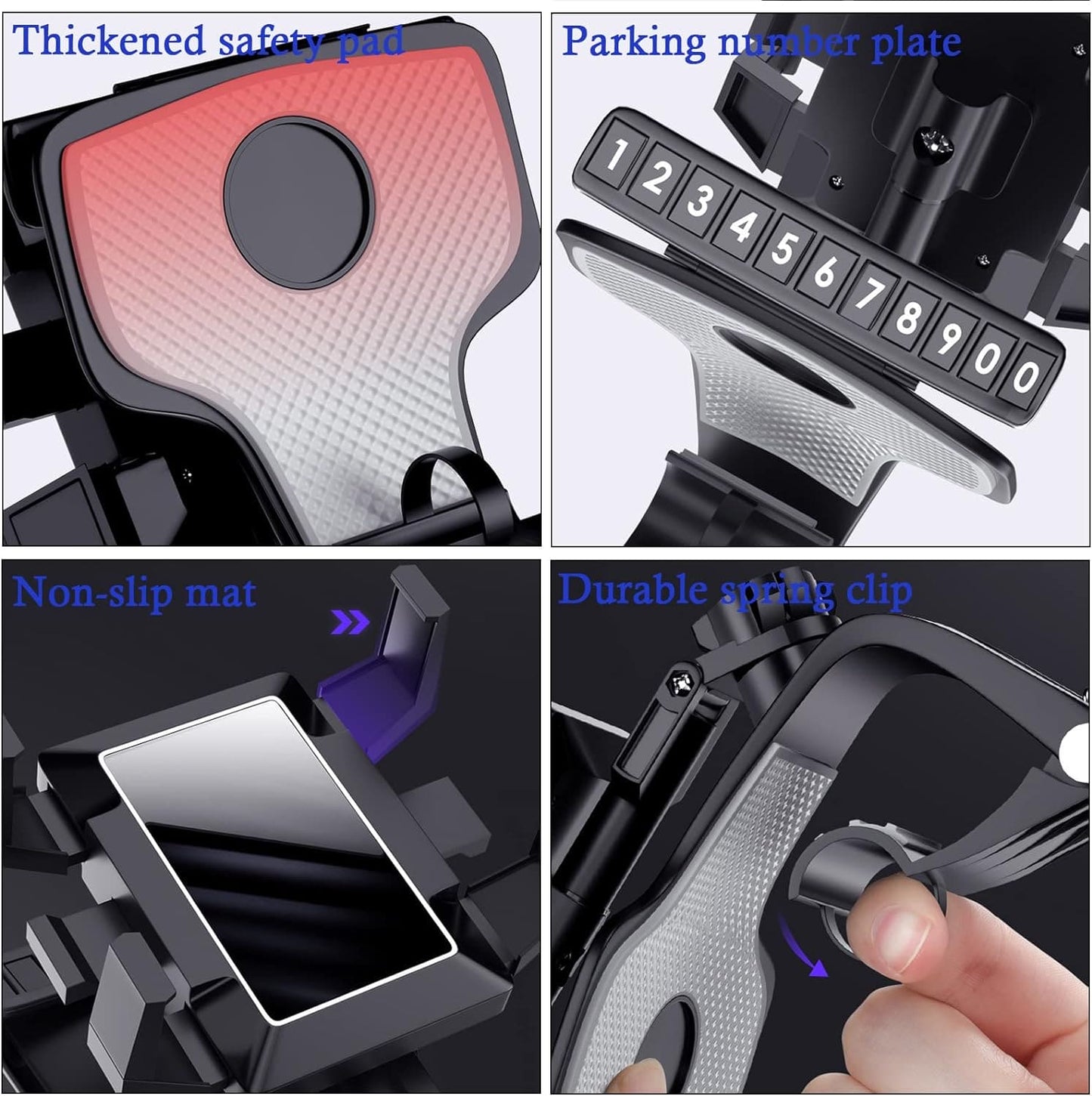 Dashboard Mobile Holder, Universal Phone Suction Bracket, 360 Adjustable Rotating Mount Holder, Multipurpose Cell Phone Stand, 360 Degree Rotating GPS Navigation Bracket, Car Dashboard Rear View Mirror with 360° Spring Clip