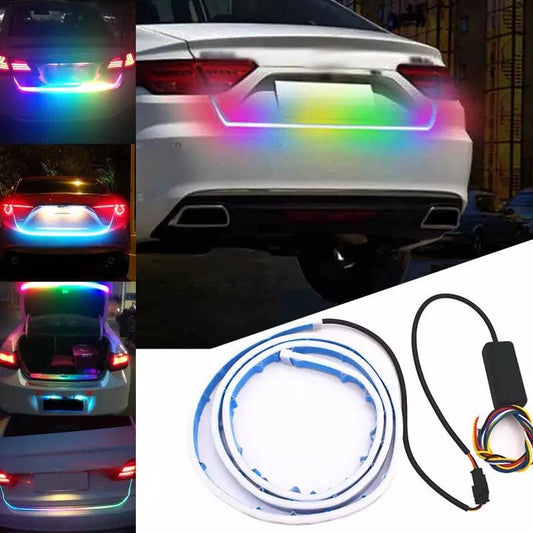 RGB Multi Color Car Signal Warning Strip Light, Car Rear Tail Box Dynamic Streamer Brake Turn Signal Led Lights