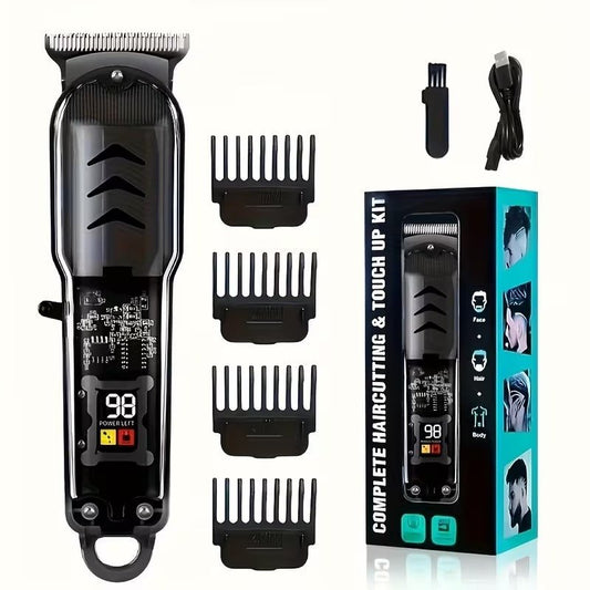 Professional Wireless Rechargeable Hair Clipper Trimmer With Transparent Cover LED Display