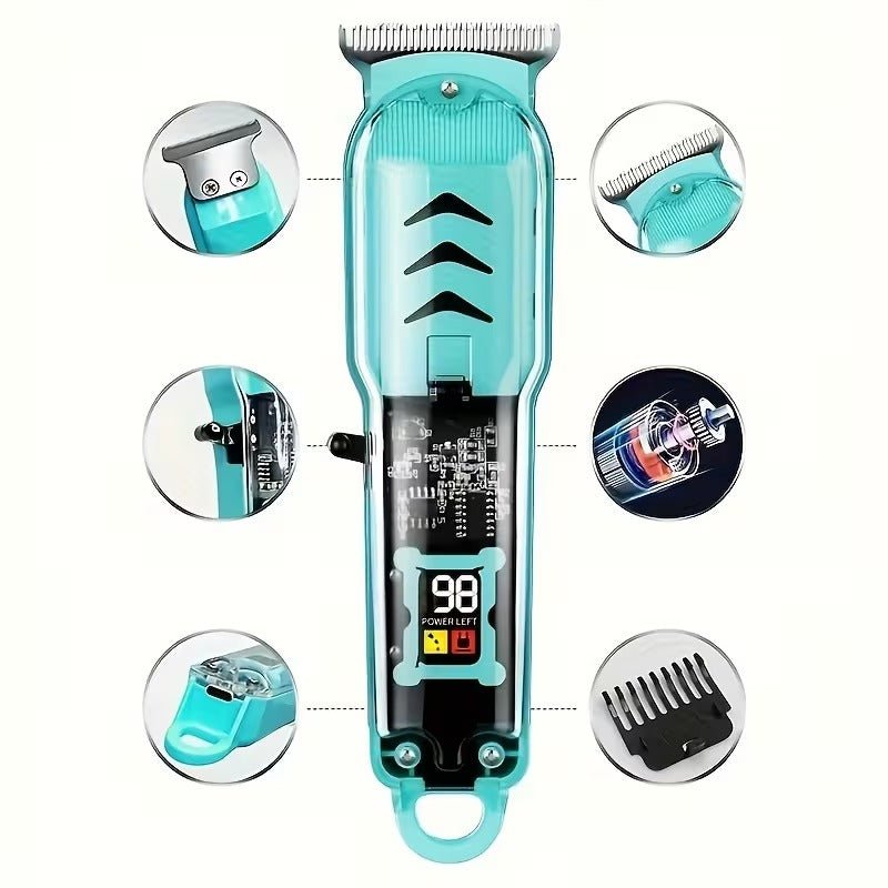 Professional Wireless Rechargeable Hair Clipper Trimmer With Transparent Cover LED Display