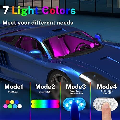 LED Car Interior Lighting, Finger Touch Sensor Reading Lamp, ,7 Colors LED Interior Car Lights, Wireless Magnetic Welcome Cars Lamp, Auto Roof Ceiling Reading Lamp, LED Car Styling Night Light Mini USB Charging Car Light